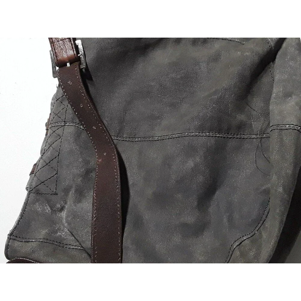 Canvas Crossbody Bag Leather Trim Studded Flap‎ Purse Shoulder Bag